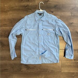 ExOfficio Reef Runner Lite Shirt Mens Small Blue Fishing UPF Vented Hiking